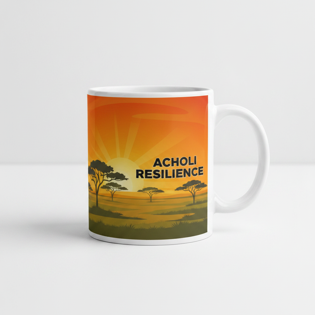 Savanna Sunrise Mug — Studio shot — sunrise print and clear branding.