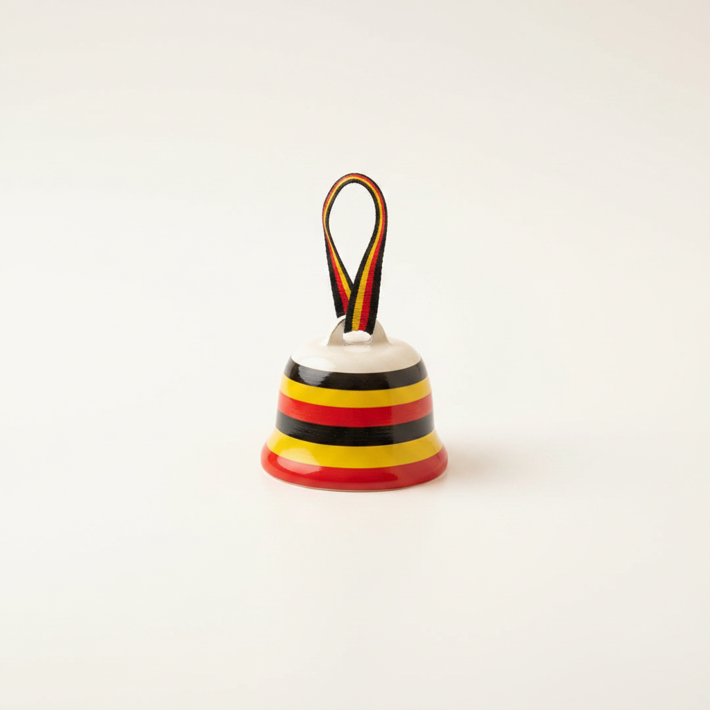 Uganda Flag Bell — Studio shot — hand-painted Uganda flag bell.