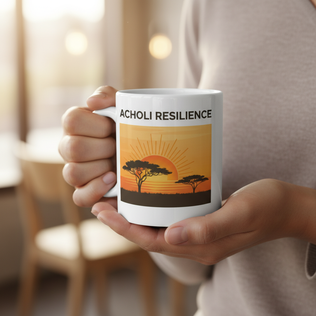 Savanna Sunrise Mug — Held in hand — showing scale and gloss finish.