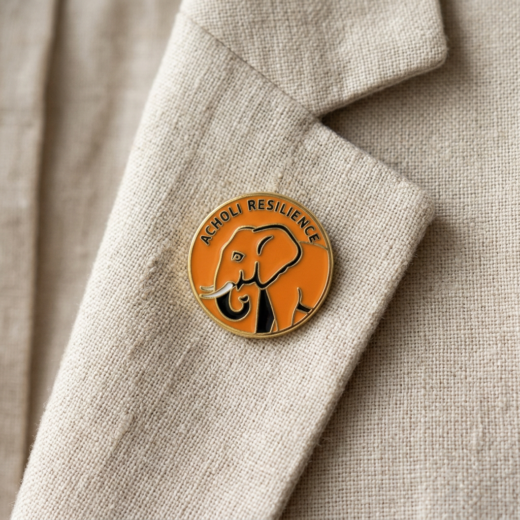 Elephant Enamel Pin — Pinned to linen — warm everyday styling.