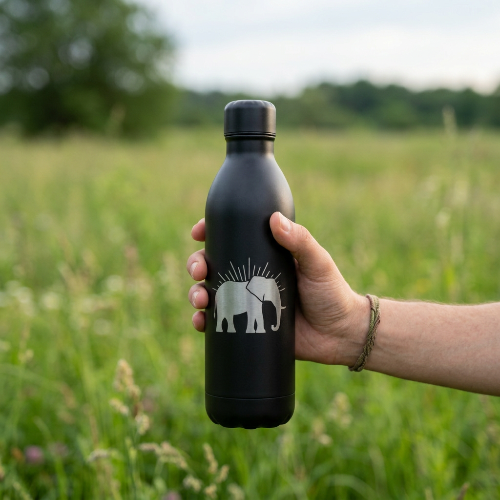 Elephant Water Bottle — Held outdoors — everyday field carry.